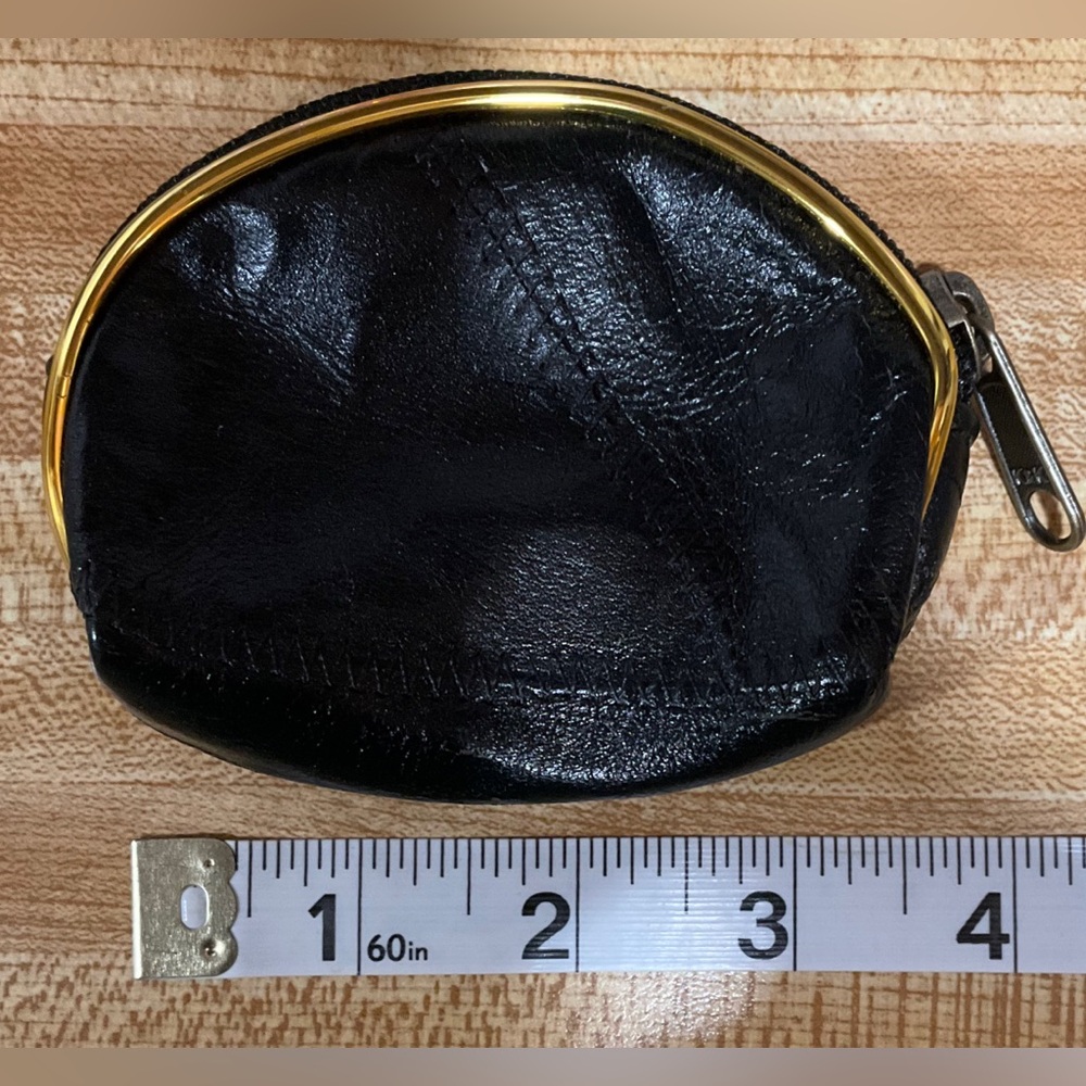 Black Leather Pouch Set with Gold Accents (Cosmetic bag & change pouch) - Picture 2 of 3